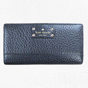 Kate Spade Wellesley Stacy Black Pebbled Leather Wallet Bifold Snap Closure